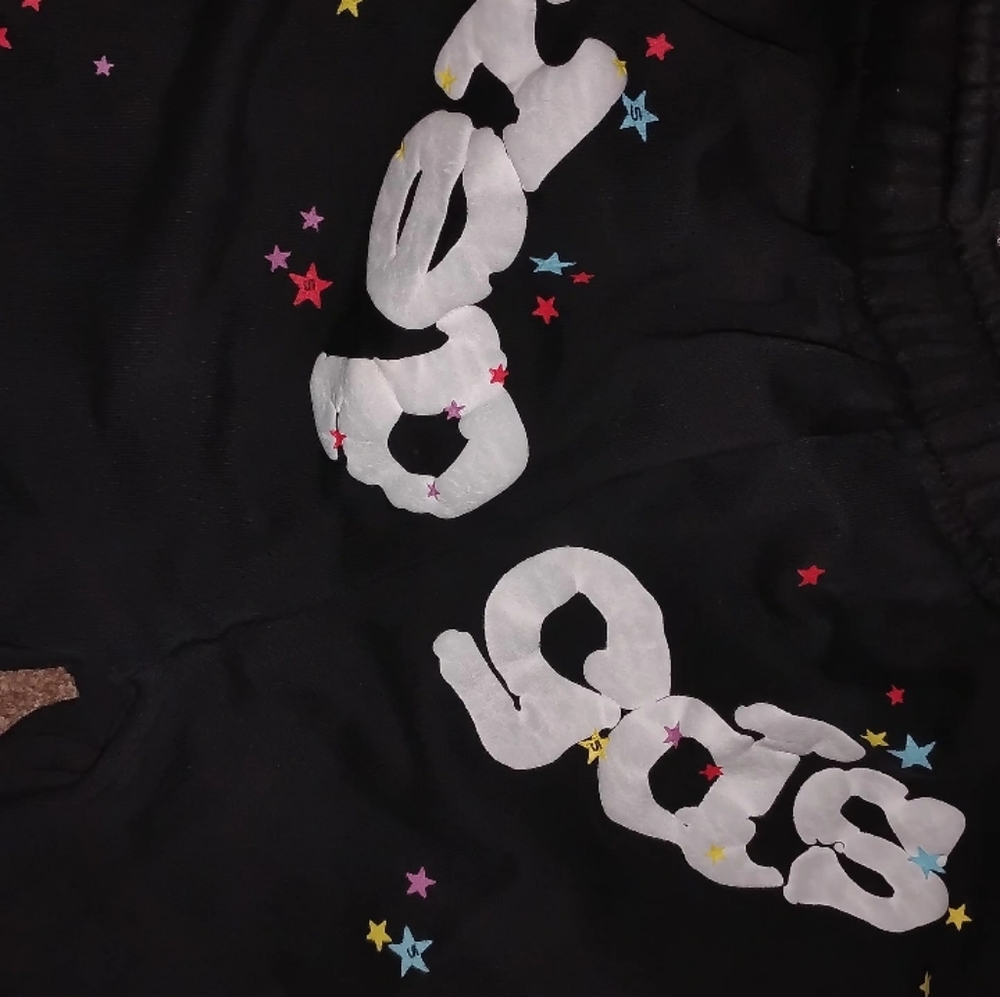 Sp5der pants designer black pants with stars